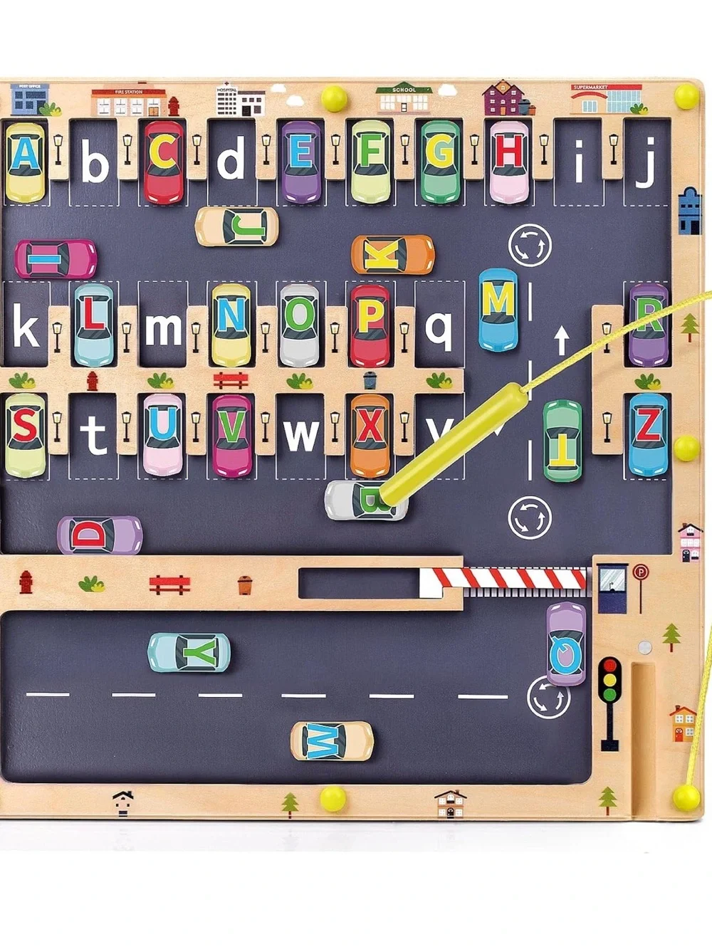 Magnetic Alphabet Parking Board - Yellow and Black Learning Toy